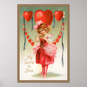 Póster Día de San Valentín de época, Chica victoriano con