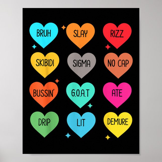 Póster Día de San Valentín De Palabras De Argot Candy Hea (Frente)