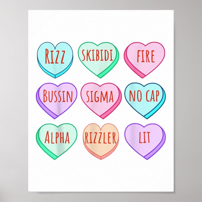 Póster Día de San Valentín De Palabras De Argot Candy Hea (Frente)
