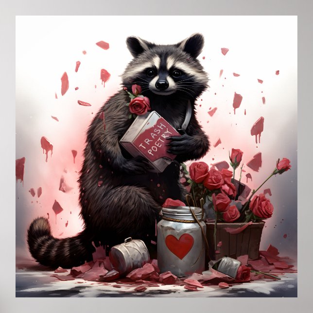 Póster Día de San Valentín de poesía de Raccoon basura (Frente)