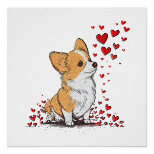 Póster Día de San Valentín del perro Corgi lindo del Día