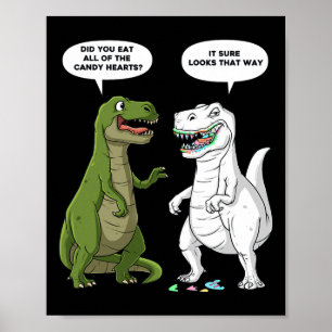 Póster Día de San Valentín Dinosaur T Rex Fun Hearts Chic