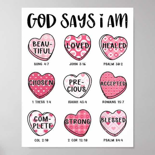 Póster Día de San Valentín Dios dice versículos de la Bib (Frente)