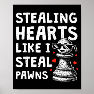 Póster Día de San Valentín divertido ajedrez robando cora
