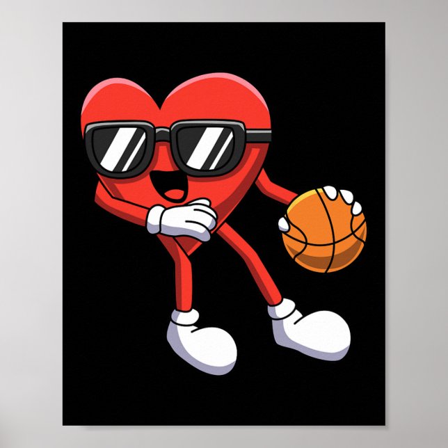 Póster Día de San Valentín divertido Jugando al Basketbal (Frente)