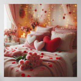 Póster Día de San Valentín Dormitorio decorado con corazo