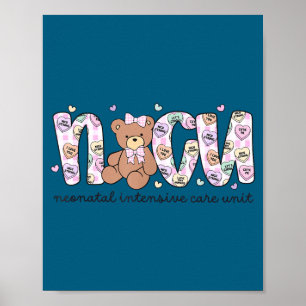 Póster Día de San Valentín enfermera nicu oso lindo cuida