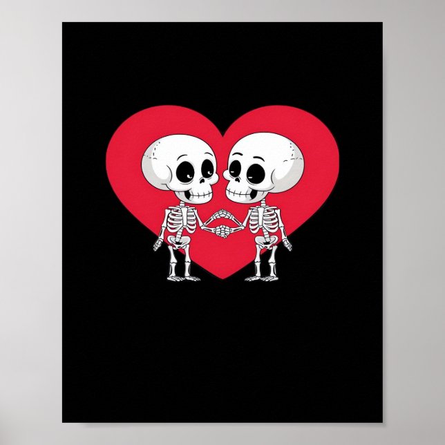 Póster Día de San Valentín Funny Skeleton Hand Heart (Frente)
