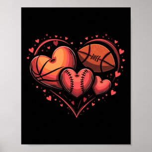 Póster Día de San Valentín Fútbol Baloncesto Béisbol Cora