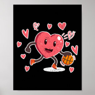 Póster Día de San Valentín Heart Dunking Basketball Playe