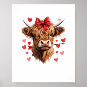 Póster Día de San Valentín Highland Cow Funny Hearts Vale