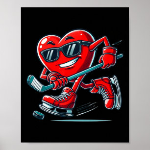 Póster Día de San Valentín Hockey sobre Hielo Corazón Roj
