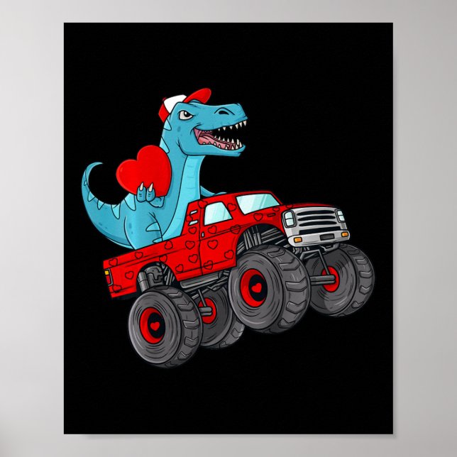 Póster Día de San Valentín infantil T Rex Monstruo Camión (Frente)