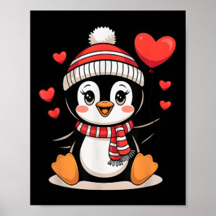 Póster Día de San Valentín Penguin Heart Balloon Cute