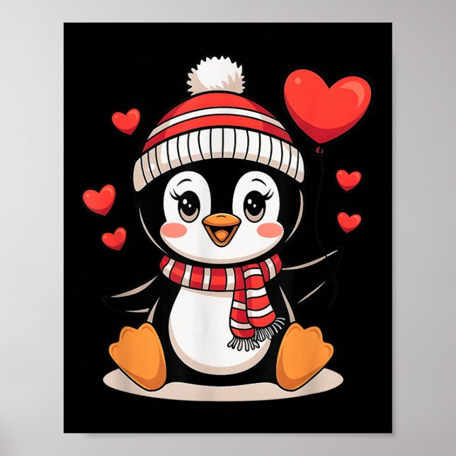 Póster Día de San Valentín Penguin Heart Balloon Cute (Frente)