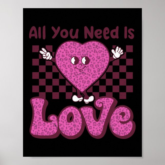 Póster Día de San Valentín Retro Groovy Todo Lo Que Neces (Frente)