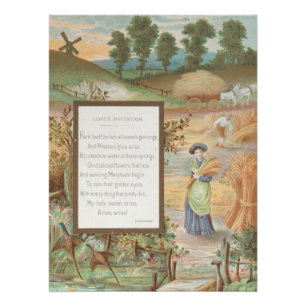 Póster Día de San Valentín Retro Vintage, paisaje rural d