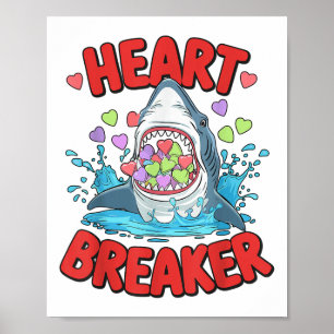 Póster Día de San Valentín Shark Heart Breaker Graciosos