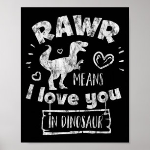Póster Día de San Valentín T-rex Rawr Significa Te Amo En