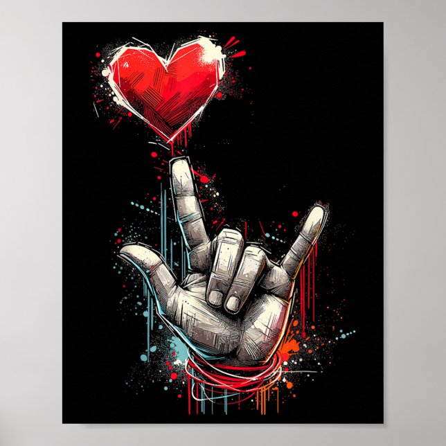 Póster Día de San Valentín Te Amo Rótulo De Mano A La Muj (Frente)