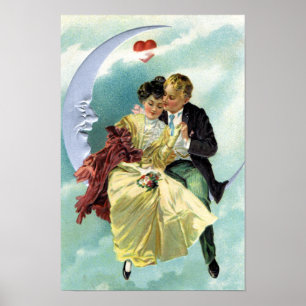 Póster Día de San Valentín Victoriano Antiguo Amor y Roma