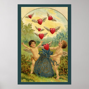 Póster Día de San Valentín Victoriano Antiguo, Querubines