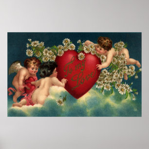 Póster Día de San Valentín victoriano de época Cherubs en
