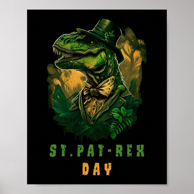 Póster Día de Santa Pat Trex Día Leprechaun Dinosaur Dino (Frente)