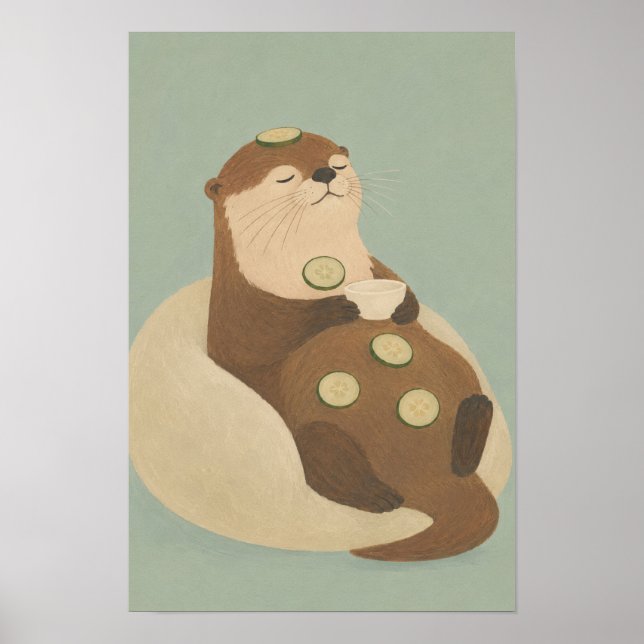 Póster Día de spa adorable y hogareño con nutria relajada (Frente)