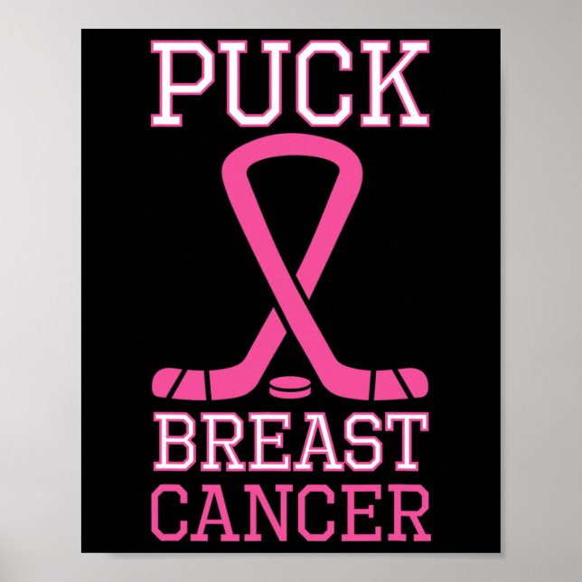 Póster Día del Cáncer de Hockey sobre Hielo de Cinta Rosa (Frente)