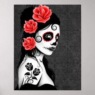 Póster Día del chica muerto del cráneo del azúcar - gr