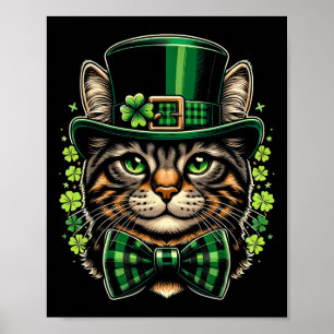 Póster Día del Gato St Patricks Hombres Mujeres Niños Fel