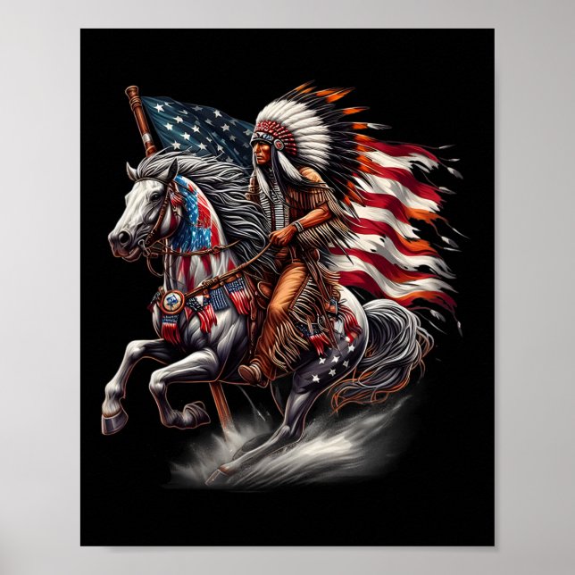 Póster Día del Nativo Americano Bandera Caballo de Montar (Frente)