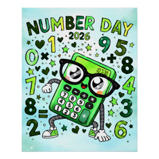 Póster Día del Número 2026 Calculadora Verde Diseño Matem