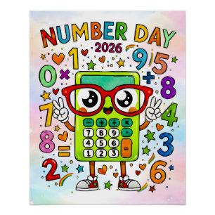 Póster Día del Número 2026 Diseño de Calculadora Matemáti