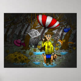 Póster Día del Otoño con lluvias y viento