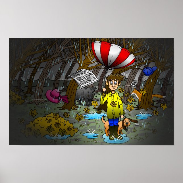 Póster Día del Otoño con lluvias y viento (Frente)