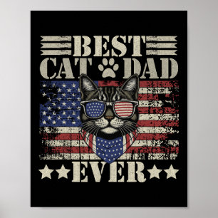 Póster Día del Padre Patriótico Papá Gato Papá Divertido 
