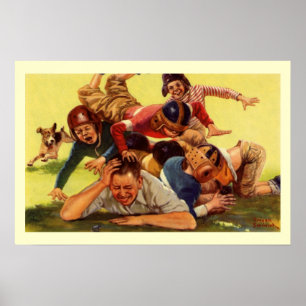 Póster Día del Padre Vintage, niños de fútbol y perro fam