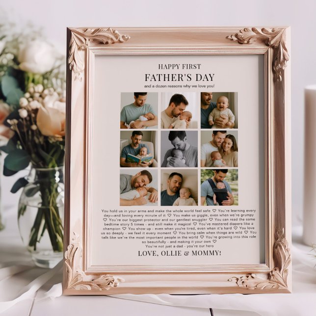Póster Día del Primer Padre por qué te queremos Collage d (Father's Day photo collage with reasons why we love you - available printed or digital download)