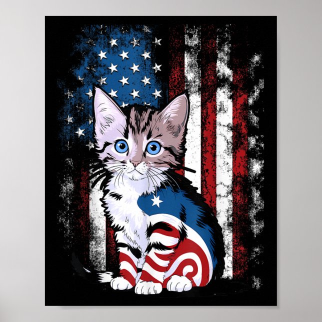Póster Día del Recuerdo Gato Divertido Gatito 4 de Julio  (Frente)