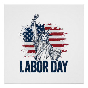 Póster Día del Trabajo Estatua de la Libertad Diseño Patr