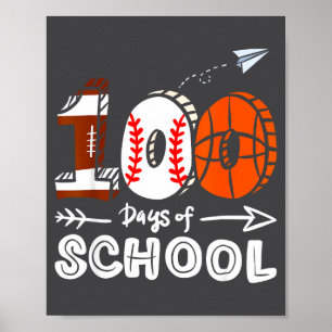 Póster Día divertido de béisbol fútbol 100º baloncesto es