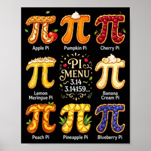 Póster Día divertido de Pi 3.14 Menú Pi Frutas Profesor A