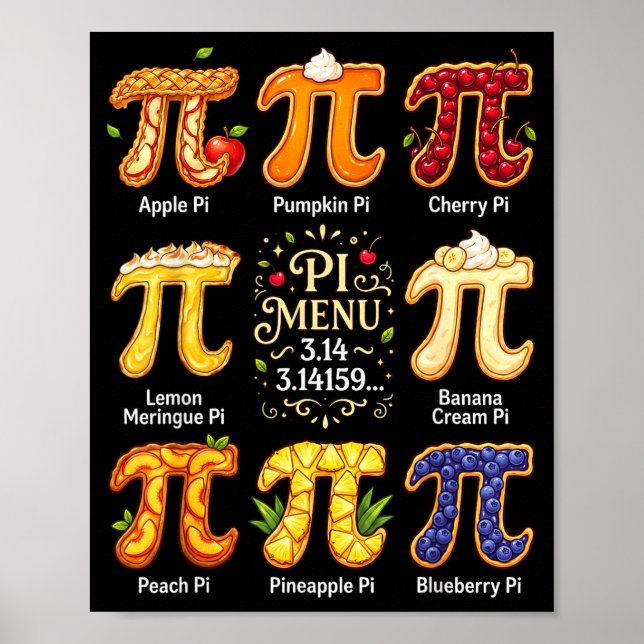 Póster Día divertido de Pi 3.14 Menú Pi Frutas Profesor A (Frente)