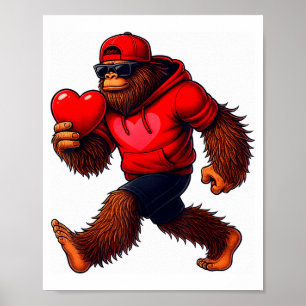 Póster Día divertido de San Valentín Bigfoot Corazón Sing