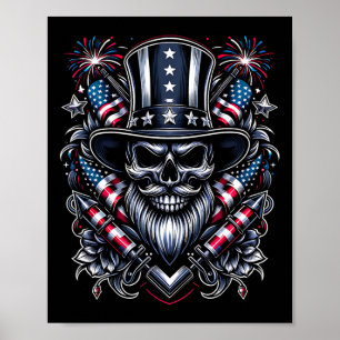 Póster ¡Día Ee.Uu. Patriot Con Cabeza De Cráneo! 4 De Jul
