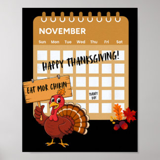 Póster Día Feliz de Acción de Gracias Pavo Calendario Div