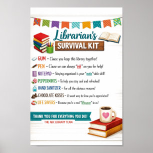 Póster Día Feliz de la Bibliotecaria Escolar Gracias Bi
