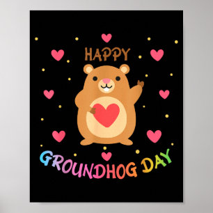 Póster Día Feliz de la Marmota Día de la Marmota Cute Mar